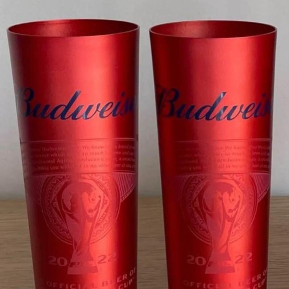 Pair of FIFA World Cup Qatar 2022 Budweiser Original Aluminum Tumblers Glasses - Picture 2 of 6